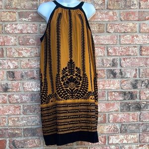 MLLP Dress Sleeveless Large Mustard Brown & Black Velvet Lined
